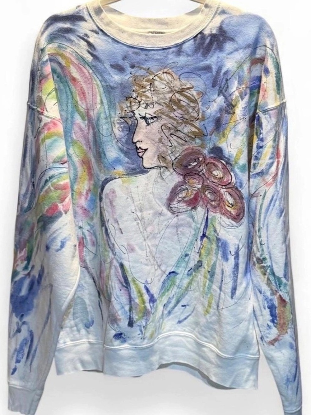 One-of-a-Kind Hand-Painted Wearable Art Sweatshirt Fruit of the Loom Abstract